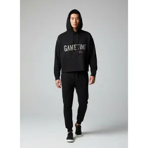 Cropped Black Hoodie — “Gametime” (J. Kramer)