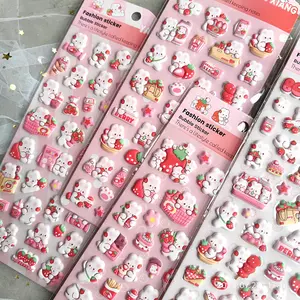 1PC small 3D decorative sticker, cozy style, featuring warm pink strawberry and star patterns, with delicate 3D textures. Can be used for stationery decoration or journal embellishment, a sweet bubble sticker for everyday creative scenes.