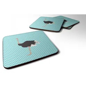 212 MAIN Classic Square Heat-Resistant Common Ostrich Blue Check Foam Coaster Set, 4-Pack Kitchen Tableware Accessory
