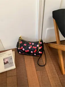 Vintage Cherry Print Crossbody Bag, Simple Shoulder Bag for Women, Versatile Accessory, Stylish Handbag for Daily Use