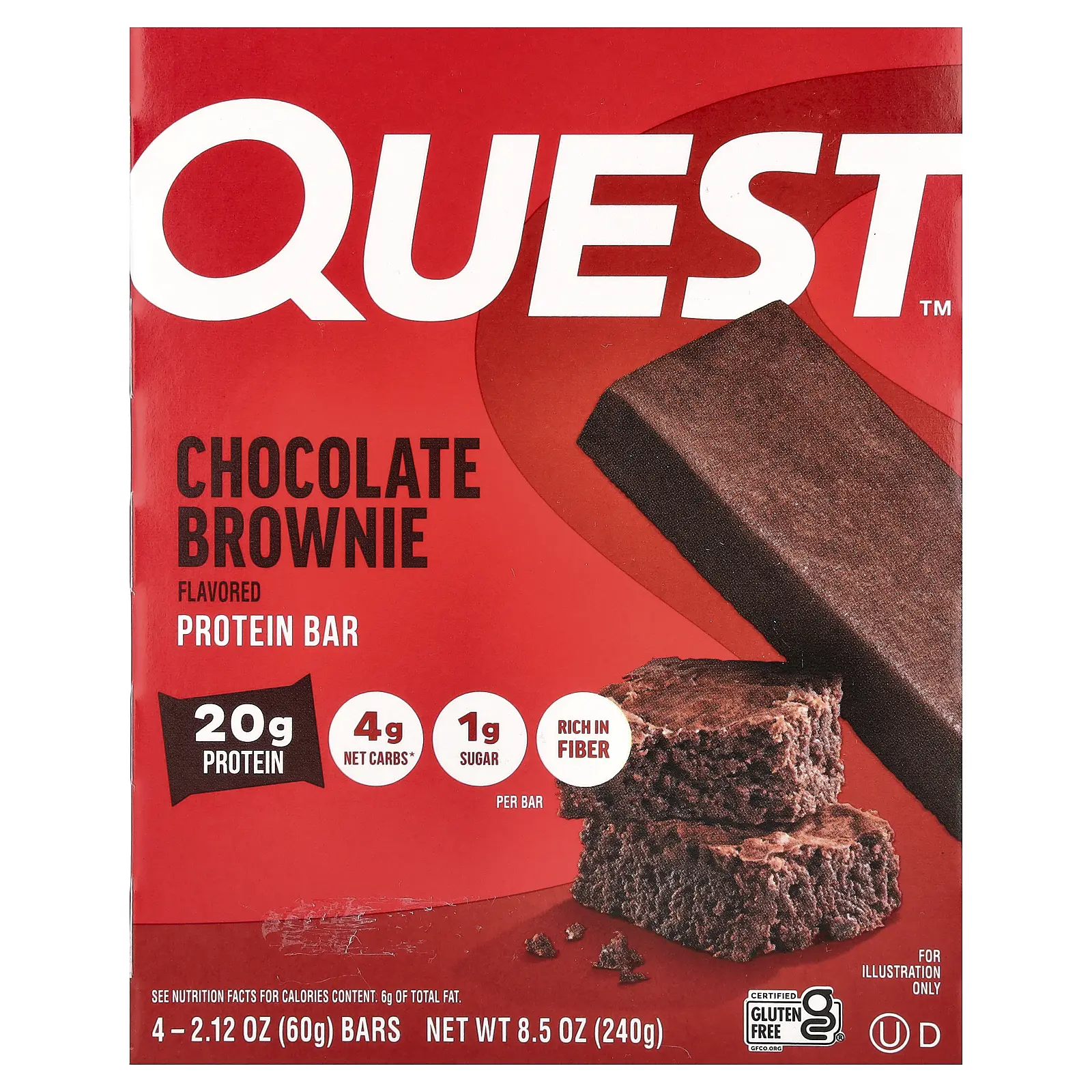 Quest Nutrition Protein Bar, Chocolate Brownie, 4 Bars, 2.12 oz (60 g) Each Quest Nutrition Protein Bar, Chocolate Brownie, 4 Bars, 2.12 oz (60 g) Each