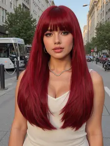 20 Inch Long High-Quality Synthetic Wig, Stylish and Attractive, Perfect for Parties, Cosplay, All Seasons, Versatile Accessory, Synthetic Hairpiece