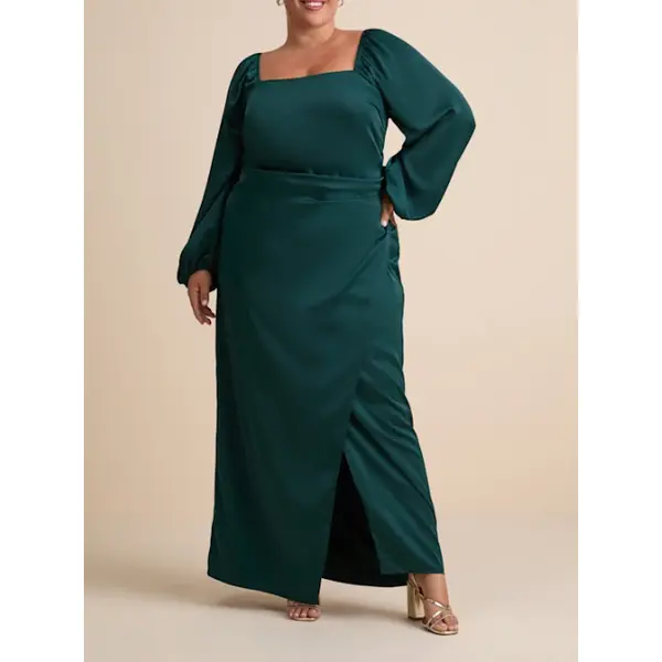 fitted lace wedding dress Long Rocky Shirt Dress Emerald Micro Satin main image 1