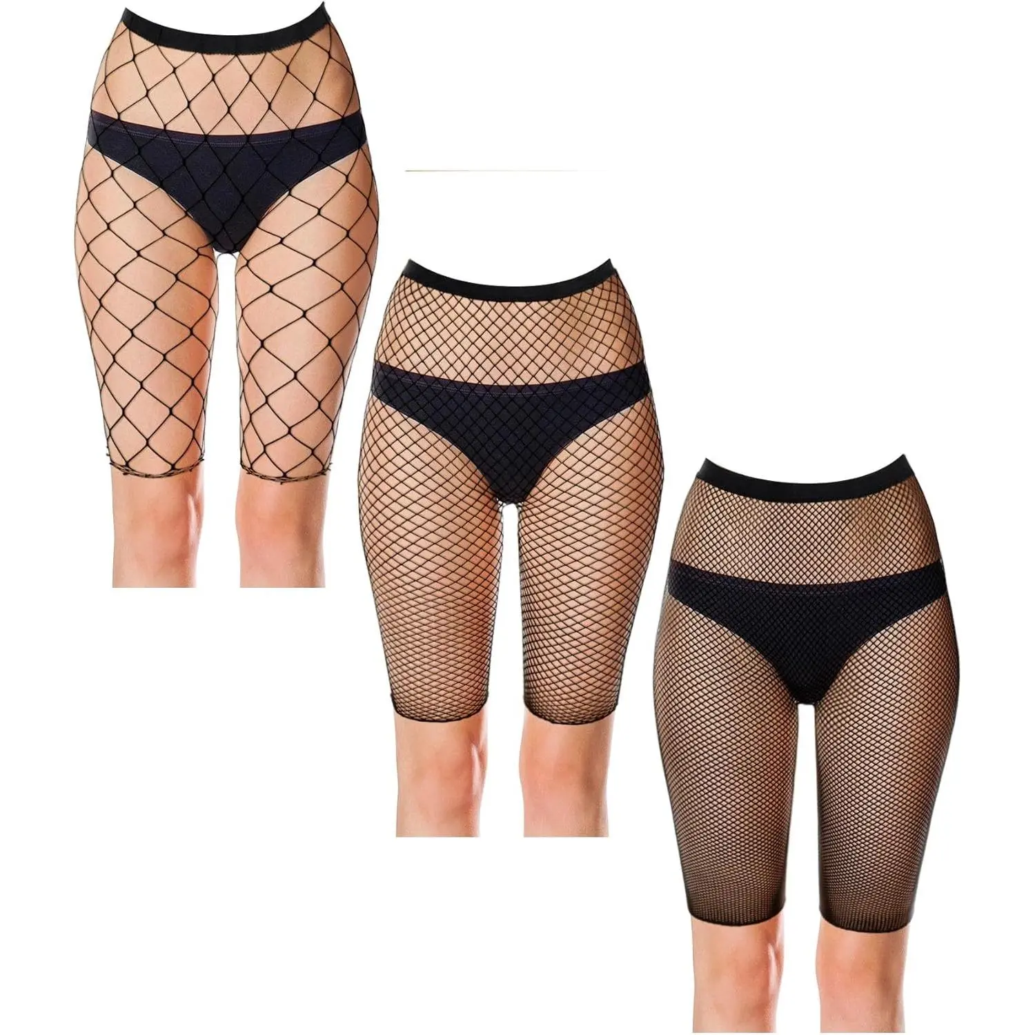 3 Pairs Fishnet Shorts Fishnet Biker Short for Women Elastic High Waisted See Through Mesh Leggings for Women