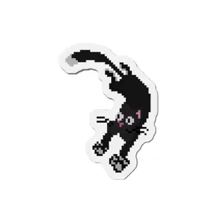 Jumping Black Cat Pixel Art Magnet