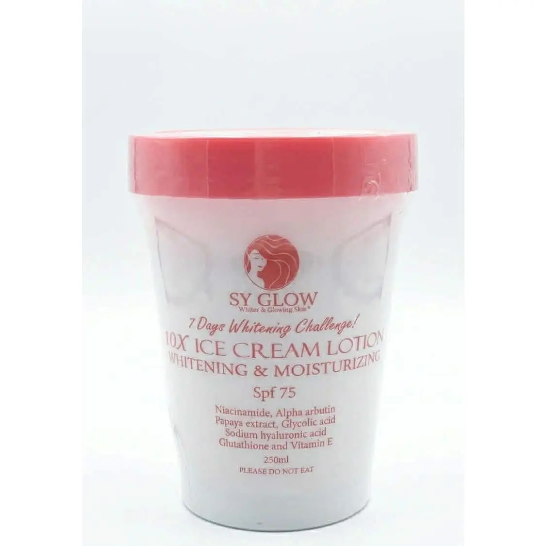SY GLOW 10X Ice Cream Lotion SPF 75 Moisturizing 250ml with Niacinamide Alpha Arbutin Papaya Extract