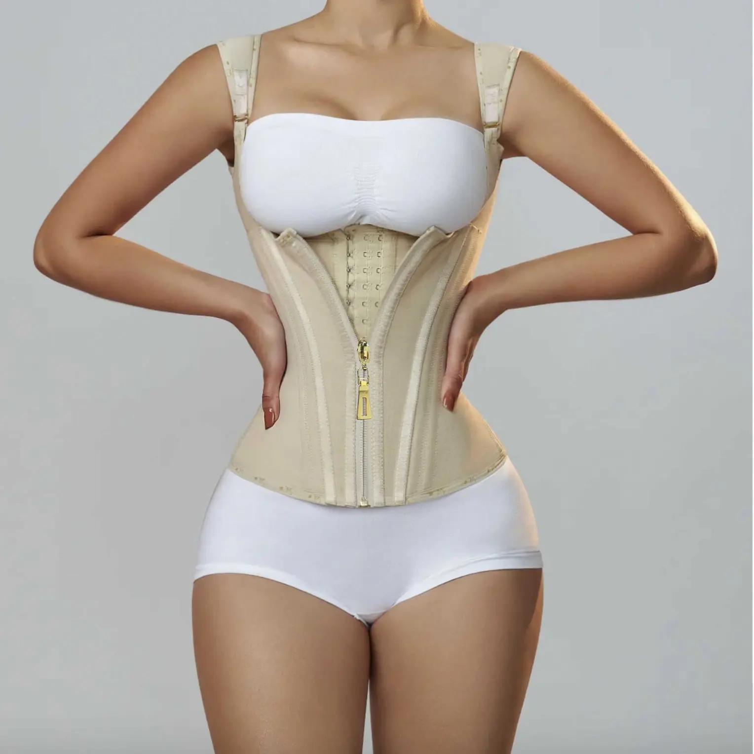 Women's Compression Steel-Boned Shapewear Vest with Zipper Closure, Double-Layer Latex Tummy Control Waist Cincher, Smooth Fabric for Fitness Activities