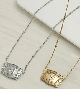 ZZHS Western Initial Buckle Necklace - Approx 18" Chain with 1.5" x 1" Pendant, Lead & Nickel Compliant, Lobster Claw Closure  Jewelry   Jewelry Exquisite Jewelry Gift