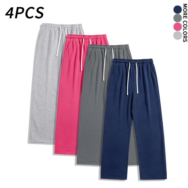 4-Pack Men’s Soft Cotton Blend Wide-Leg Pants, Casual Drawstring Sweatpants, Comfortable Elastic-Waist Streetwear Pants for All Seasons, Multiple Colors Available