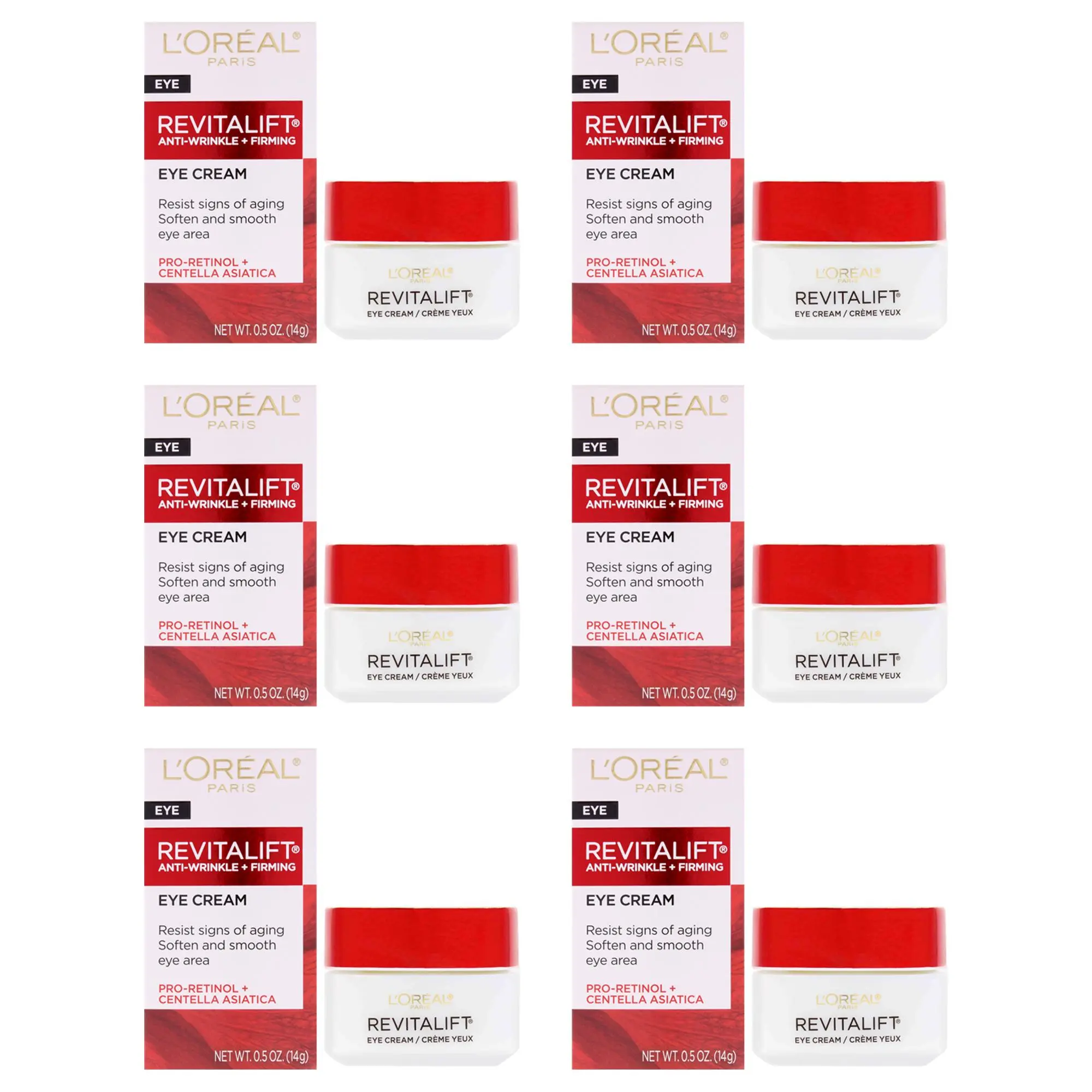 Revitalift Anti-Wrinkle and Firming Eye Treatment by LOreal Paris for Unisex - 0.5 oz Cream - Pack of 6