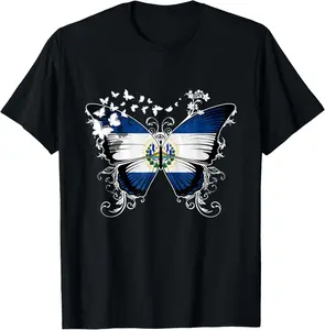 100% Cotton El Salvador Flag Shirt Butterfly Graphic T Shirt T-Shirt