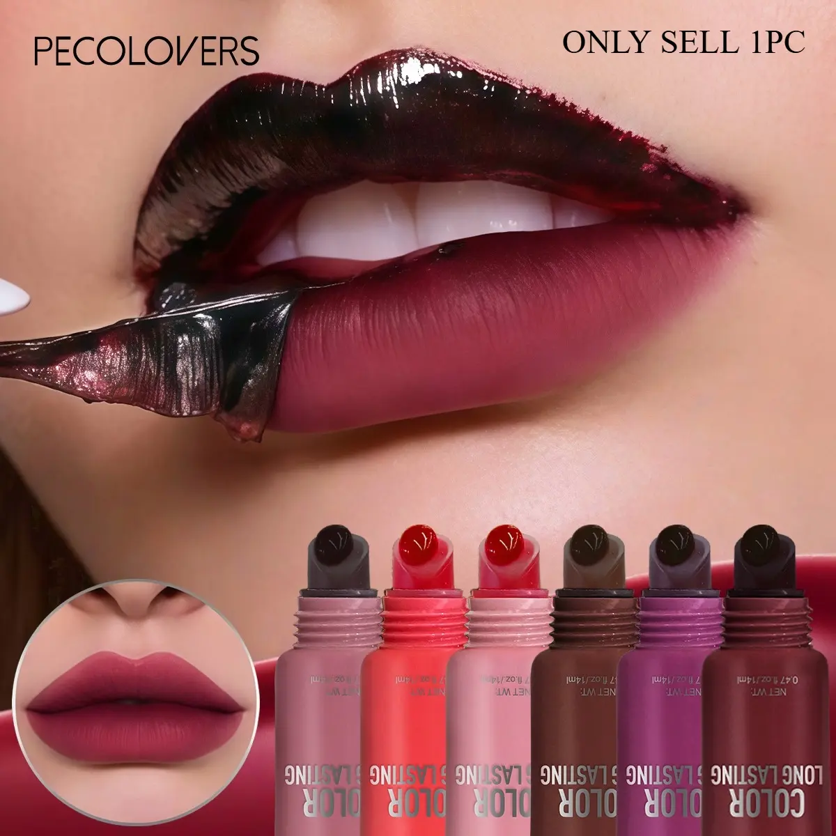 1Pc Lightweight Peel Off Lip Gloss, Velvety Lip Stain, Long Wearing Lip Tint, Easy Application Lip Color For Beginners And Makeup Lovers, Cherry And Chocolate, Lip Makeup, Cosmetic, Tinted Lip, Glossy