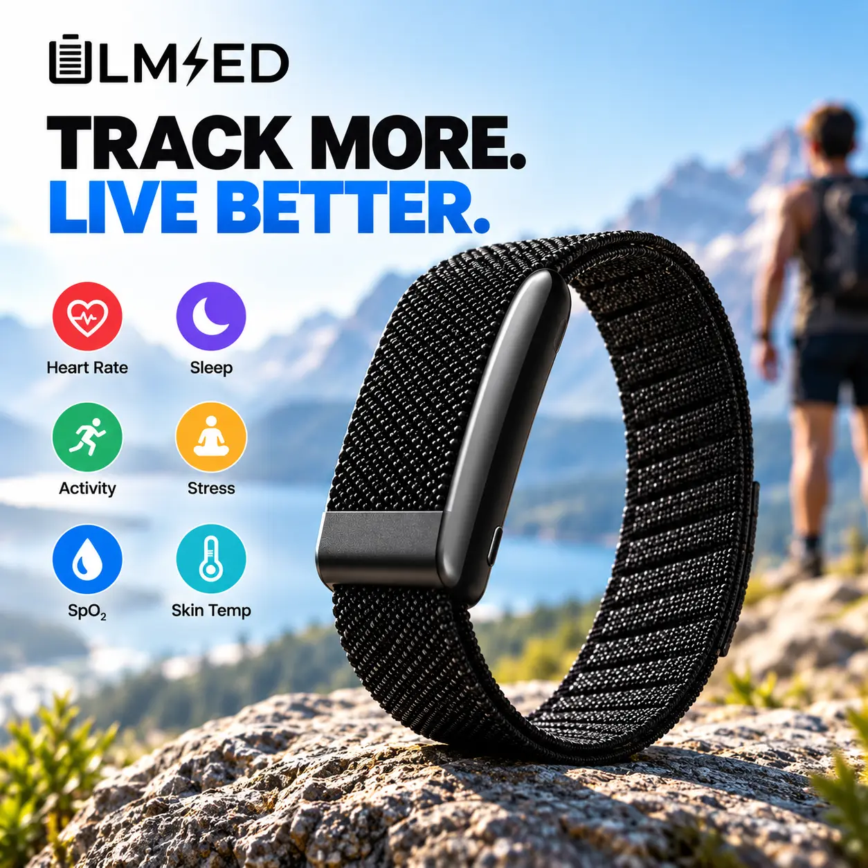 ULMIED Minimalist Screenless Smart Bracelet - Wearable Devices, Wireless Fitness Tracker, Lightweight, Bluetooth-Enabled, Waterproof, Multi-Sports Tracking, App Sync, iOS & Android Compatible