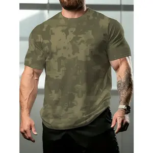 Men'S 3D Printed Short Sleeve T-Shirt, Abstract Digital Camouflage Pattern with Pixelated Green And Brown Shapes, Lightweight Polyester Crew Neck Tee, Cool Breathable Fabric for Daily Casual Wear, Summer Streetwear Style, S-3XL