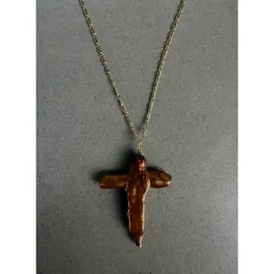Brown Pearl Cross Necklace