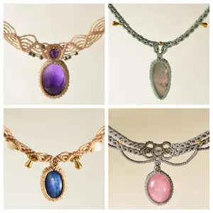 Asteraia [No.M001-004 Tray #M] Variety Crystal Woven Necklace –  Handmade Gemstone Pendant Daily Wear Summervibes