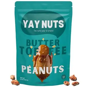 YAY NUTS Butter Toffee Peanuts – All-Natural Sweet & Salty Snack, Crunchy Roasted Peanuts Coated in Rich Caramelized Butter Toffee, Made in USA, Guilt-Free Snacking with Real Ingredients - 16oz (450g)