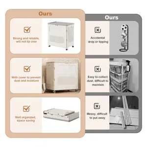 Gaomon Fold-Flat Rolling Type Tall Plastic Laundry Hamper with Wheels, Lid, Lock, Large Capacity, Storage Box for Laundry Room