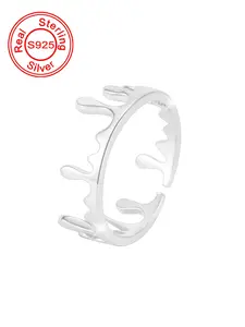 S925 Sterling Silver Lava Crown Design Cuff Ring, Adjustable Open Ring, Fashion Jewelry Accessories for Women & Girls