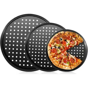 Baking Steel Pizza Pan with Holes, Round Pizza Pan for Oven, 9 Inch, 11 Inch, 12 Inch Bakeware Pizza Tray, Nonstick Baking Supplies Home Kitchen Steel Crisper Pizza Pan Set (3 Pcs)
