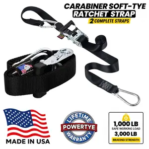 1.5in x 6.5ft CARABINER SOFT-TYE RATCHET TIE-DOWN (pair) - Multicolor