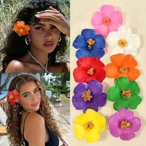 Women's Hawaiian Flower Hair Clips Set, Elegant Boho Style Floral Accessories for Vacation Party Summer Beach Wedding