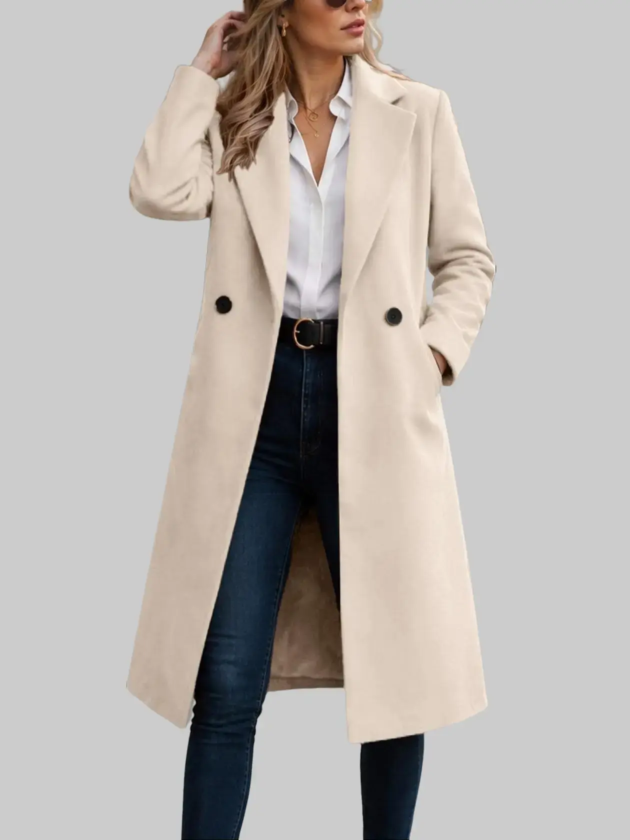 Women's Slim Fit Winter Wool Mid-Long Peacoat - Notch Lapel, Single-Breasted Fall Trench Coat
