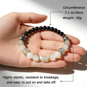 Celestial Yin Yang Balance Bracelet - Genuine Black Obsidian & Moonstone Crystal Beads for Spiritual Protection - Healing Energy Jewelry - Minimalist Boho Style - Meaningful Anniversary or Birthday Gift for Her