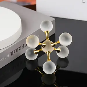 Large Crystal Ball Statue Luxury Glossy Sphere with Golden-Tip Dome Crystal Charms Elegant Home Office Centerpiece