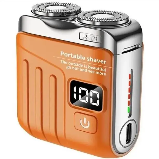 Men's Portable Mini Electric Shaver - Double-Head Rotary Razor with Smooth Steel Blades, Waterproof USB-C Rechargeable, Travel-Ready Facial Beard Trimmer for Daily Grooming