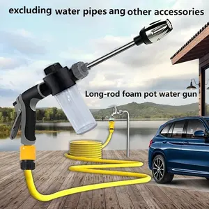 High-pressure long-handled car wash gun with foam bottle, Adjustable water pressure, suitable for car washing, watering plants, garden irrigation, easy to install, water-saving design for powerful cleaning of cars and gardens