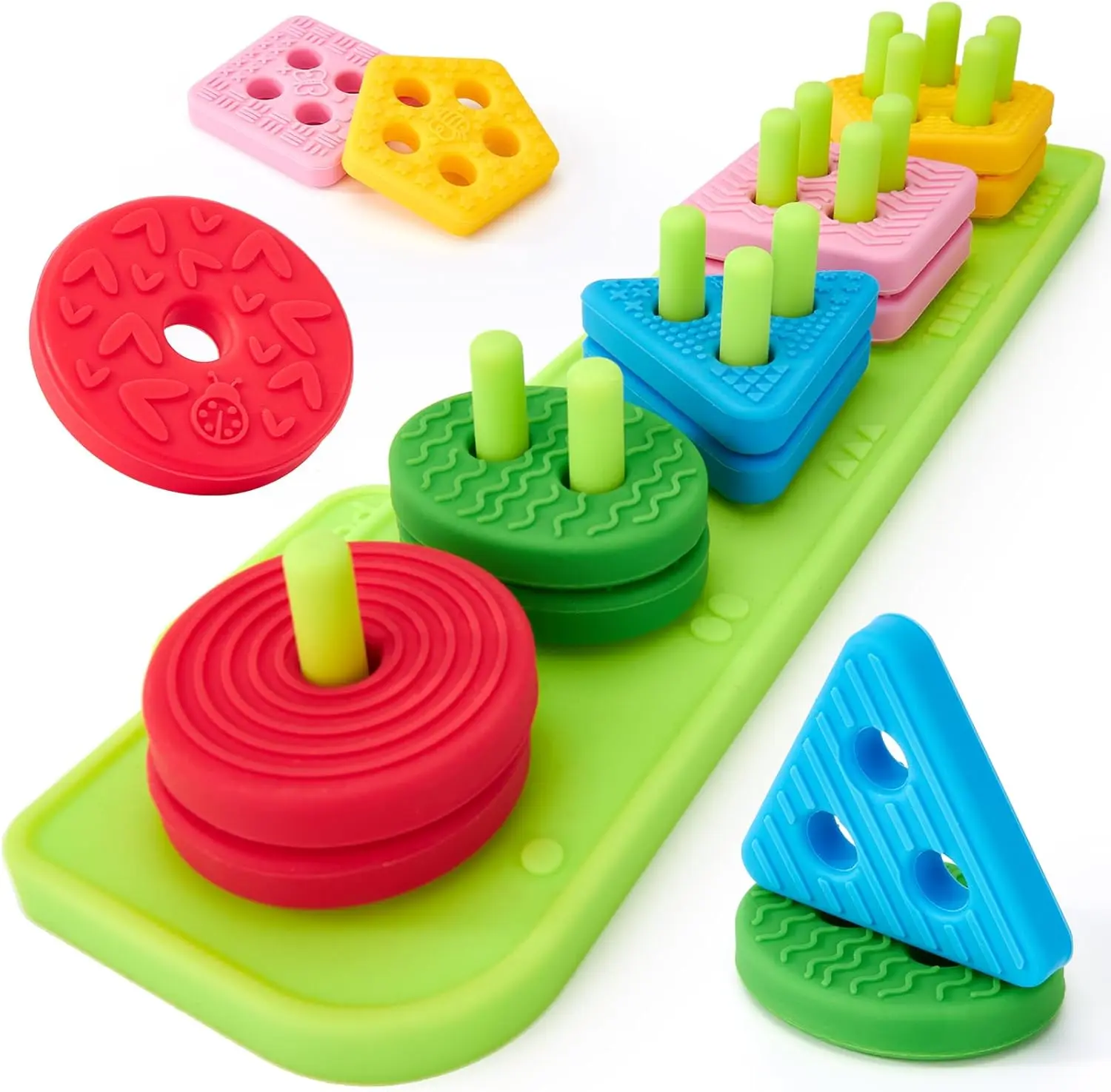 Silicone Sorting & Stacking Toys - Montessori Toys for 1 Year Old | Textured Soft Blocks, Shape Sorter, Color Sorting for Toddlers 1-3, Learning Sensory Baby Toy 1st One Year Old Birthday Gifts