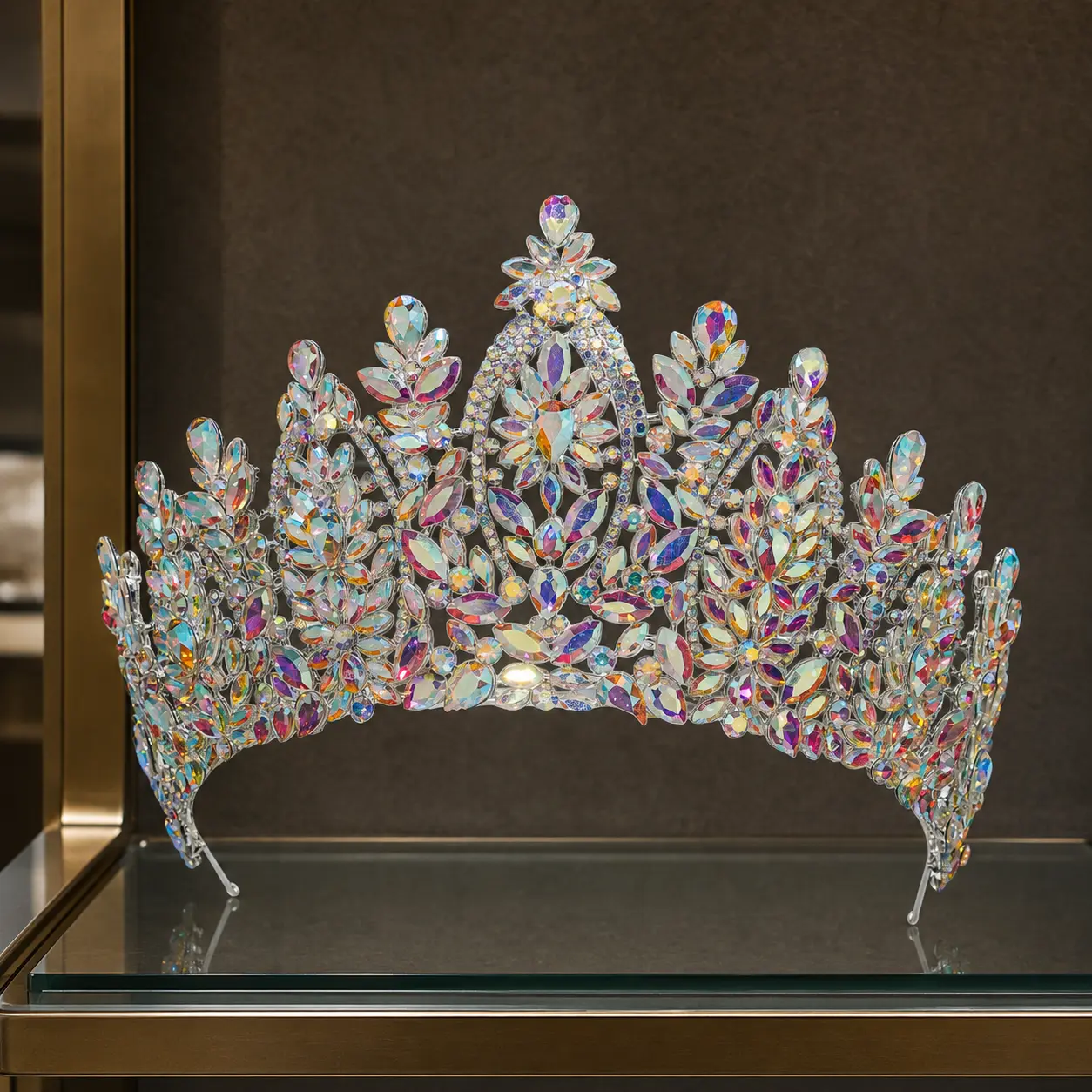 Women's Floral Rhinestone Tiara Crown - Sparkling Leaf Half-Crown Headpiece with Alloy Frame for Prom, Wedding, Photo Shoots