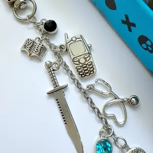 Lights Out Inspired Kindle Charm E-Reader Accessory with Skull Heart & Blue Gem Book Lover Gift for Readers
