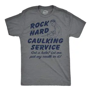 Mens Funny T Shirts Rock Hard Caulking Service Sarcastic Graphic Novelty Tee for Men Mens Funny T Shirts Cool Vintage Fashion T-Shirt Gift Classic Menswear Funny Sarcastic Short Sleeve Novelty Tees for Guys Dark Grey