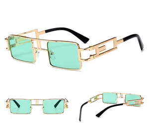 mens rectangular sunglasses steampunk men metal frame gold black red flat top square sun glasses for women