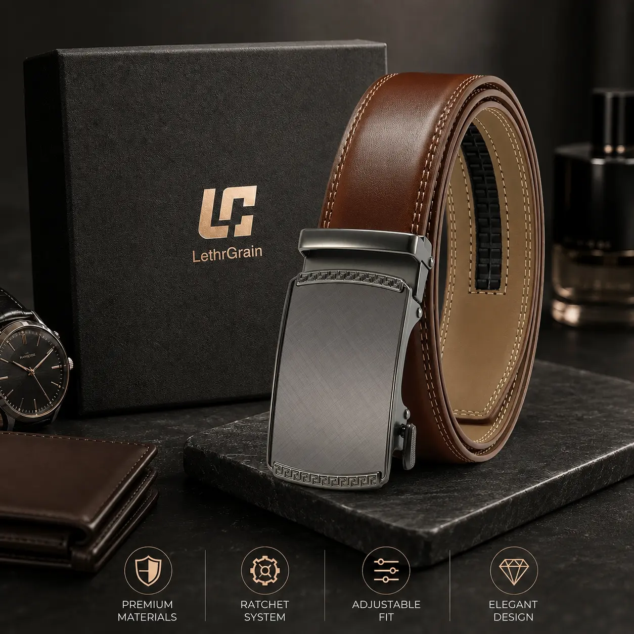 【Flash Sale】 Ratchet Belt for Men - Customizable Fit 35mm Leather Belt with Effortless Style & Maximum Durability for Jeans