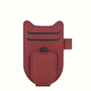 2PCS Cat Ear Car Sun Visor Storage Bags, PU Leather Multifunction Organizer Holders for Sunglasses Cards Receipts and Pens, Durable Zipper Design Space Saving Auto Accessories