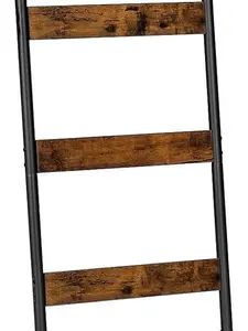 Blanket Ladder, 5-Tier Towel Rack with Hooks, Wall-Leaning Blanket Rack, Decorative Display Ladder Shelf, for Scarves, Industrial, Living Room, Bedroom, Rustic Brown and Black BF52CJ01