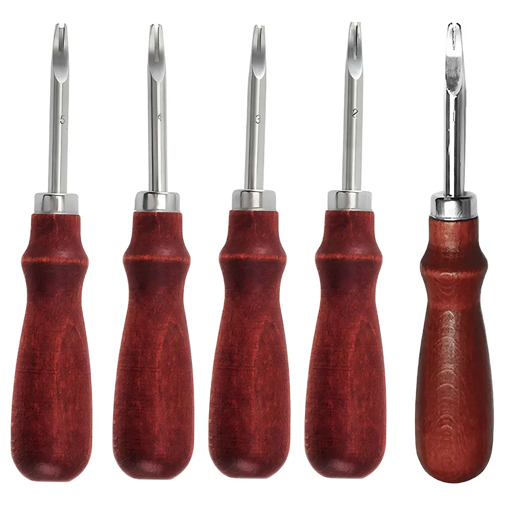 5 piece leather edge trimmer set, 0.8mm-1.6mm, professional leather tool with wooden handle, suitable for leather chamfering, trimming, DIY leather craft, belt, wallet making
