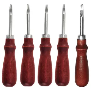 5 piece leather edge trimmer set, 0.8mm-1.6mm, professional leather tool with wooden handle, suitable for leather chamfering, trimming, DIY leather craft, belt, wallet making