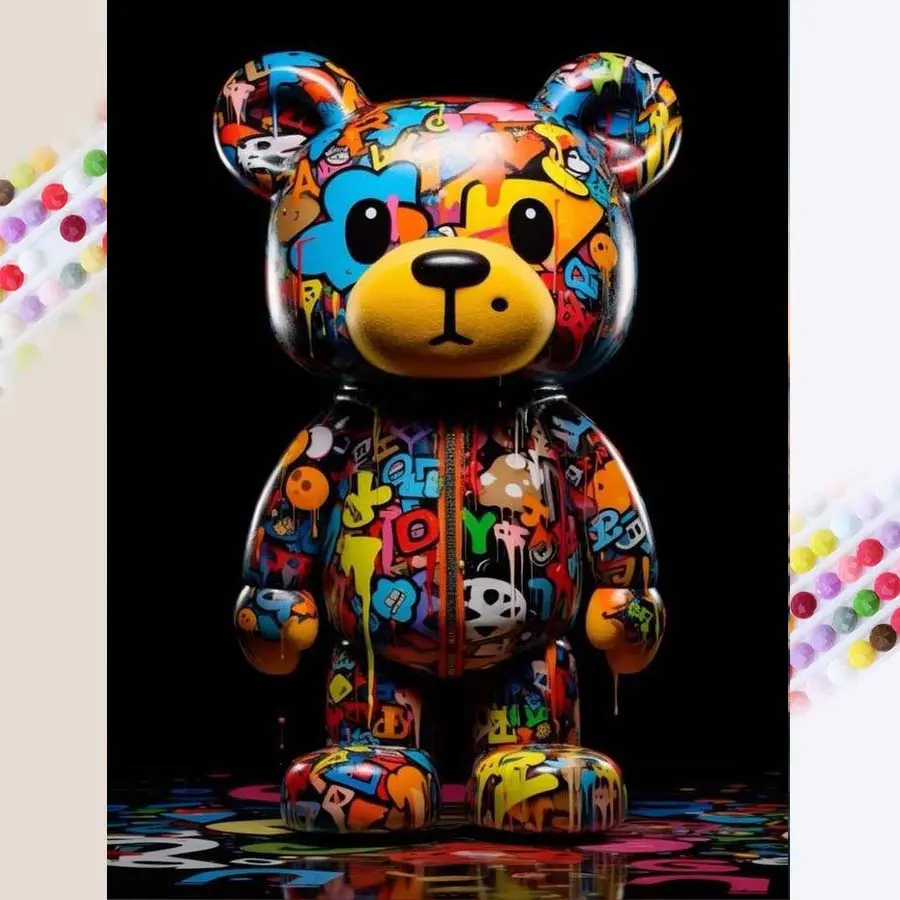 1pcs 5D DIY diamond painting kit, 5D diamond art set, DIY decoration, colorful bear, graffiti, cartoon diamond painting kit with full round diamonds DIY, mosaic, diamond art, DIY art home decoration suitable for Halloween and Christmas.