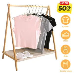 Wood Clothes Rack Foldable Clothing Rack Portable Wardrobe Storage Rack Clothing Storage Organizer Shelves for Hanging Clothes Coats Skirts Shoes Bags