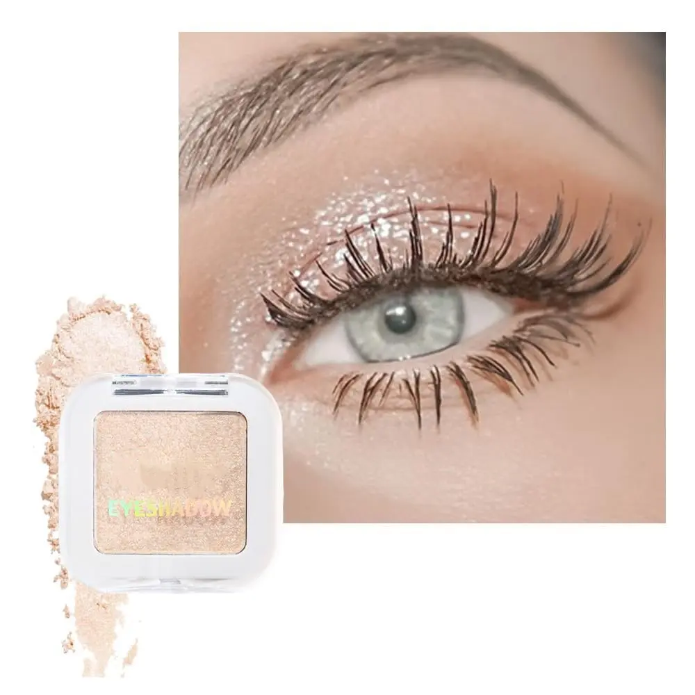 Glitter Pressed Powder Eyeshadow Palette - Compact Cosmetic, Long-Lasting Pigmented Natural Sparkly Youth Makeup for Green Eyes, Easter-Ready, Blendable for All Skin Types (Pearl White, Silver Metallic, Holographic, Multichrome, Cream, Iridescent Shades),