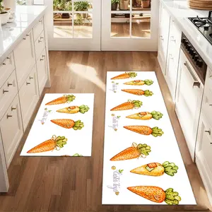 2Pcs Easter Carrot Watercolor Painting Floor mat set including farmhouse kitchen Rug dining room flooring laundry room decorative carpet mat