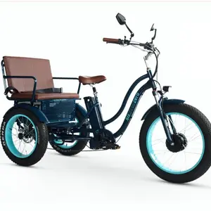 EVRY journey Electric Tricycle Rickshaw 750W with Passenger Seat - Blue & Turquoise Wheels, Brown Seat, UL Certified