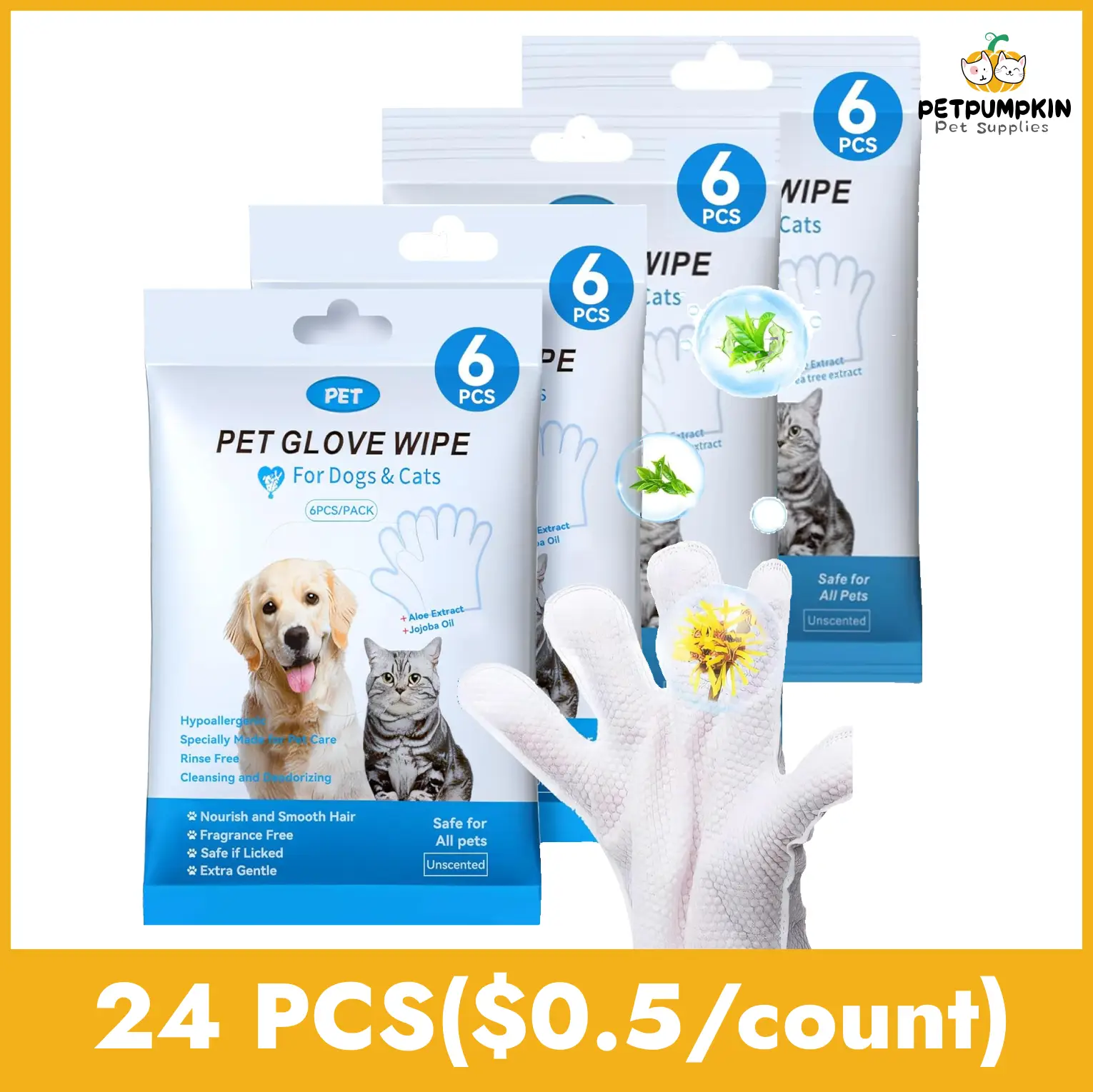 Cleaning Wipes Gloves for Dog and Cat,Pet Bathing Wipes Cleaning & Deodorizing,Dog Wipes for Body Paws Butt Daily Care,Cat Grooming Wipes Cleaning Fur