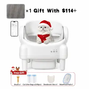 ECORUI Open Top Self - Cleaning - Cat Litter Box - Automatic with App Control for Multiple Cats, 10 Safety Sensors, Odor Control, Cream White (Large Waste Bin, Includes 2 Liners)