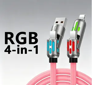 Multi-Functional 4-in-1 USB Cable (USB A/Type C/Lightning) -  Fast Charging & Data Sync, Breathing Light Indicator