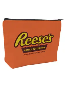 Vibrant Reese's Peanut Butter Cups Makeup Bag, Bright Cosmetic Pouch, Candy-Themed Design, Fun Zippered Case for Beauty Enthusiasts, Cosmetics Bag